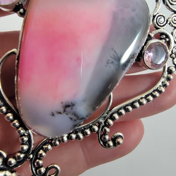Handmade Silver Pendant – Rhodonite & Rose Quartz + 20" Silver Snake Chain - Picture 8 of 10
